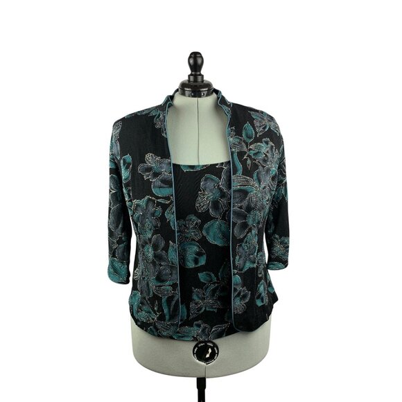 Alex Evenings 2-Piece Womens Floral Print Jacket & Tank Set 1X - Picture 1 of 9